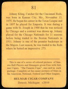 Picture, Helmar Brewing, E145-Helmar Card # 81, Johnny Kling, Throwing, Cincinnati Reds