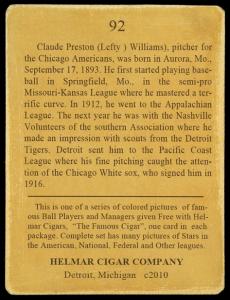 Picture, Helmar Brewing, E145-Helmar Card # 92, Lefty Williams, Portrait, Chicago White Sox
