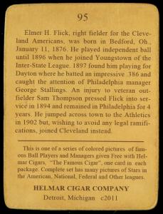 Picture, Helmar Brewing, E145-Helmar Card # 95, Elmer FLICK (HOF), Batting Stance, Cleveland Indians