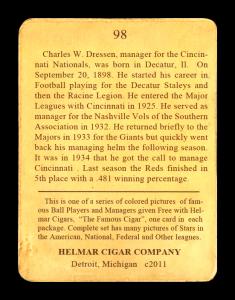Picture, Helmar Brewing, E145-Helmar Card # 98, Chuck Dressen, Portrait, Cincinnati Reds