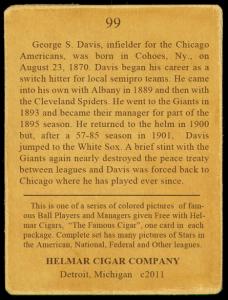 Picture, Helmar Brewing, E145-Helmar Card # 99, George DAVIS (HOF), In field, Chicago White Sox