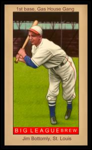 Picture, Helmar Brewing, Famous Athletes Card # 114, Jim BOTTOMLEY (HOF), Batting follow through, St. Louis Cardinals