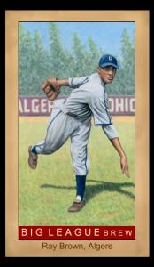 Picture, Helmar Brewing, Famous Athletes Card # 117, Ray BROWN, Throwing, Algers