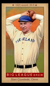 Picture, Helmar Brewing, Famous Athletes Card # 123, Stan COVELESKI (HOF), Hands over head, Cleveland Indians