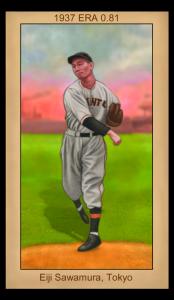 Picture of Helmar Brewing Baseball Card of Eiji SAWAMURA (HOF), card number 148 from series Famous Athletes