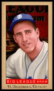 Picture, Helmar Brewing, Famous Athletes Card # 186, Hank GREENBERG (HOF), Portrait, Detroit Tigers