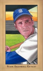 Picture, Helmar Brewing, Famous Athletes Card # 187, Hank GREENBERG (HOF), Batting close up; stands , Detroit Tigers
