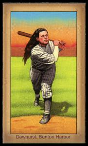 Picture, Helmar Brewing, Famous Athletes Card # 21, Bob Dewhirst, Batting follow through, House of David