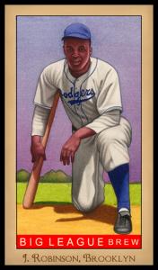 Picture, Helmar Brewing, Famous Athletes Card # 228, Jackie Robinson (HOF), Kneeling, Brooklyn Dodgers