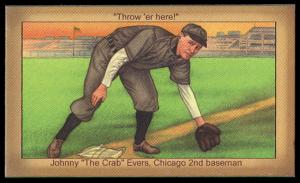Picture, Helmar Brewing, Famous Athletes Card # 24, Johnny EVERS, Awaiting throw, Chicago Cubs