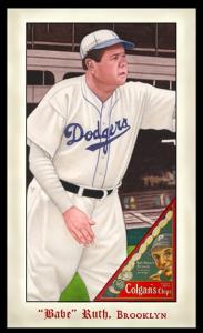 Picture, Helmar Brewing, Famous Athletes Card # 290, Babe RUTH (HOF), Knees up, left arm cut off, Brooklyn Dodgers
