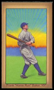 Picture, Helmar Brewing, Famous Athletes Card # 3, Frank BAKER (HOF), Full figure batting, New York Americans