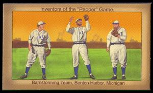 Picture, Helmar Brewing, Famous Athletes Card # 58, Pepper Game, trio playing, House of David