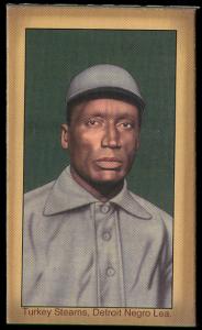 Picture, Helmar Brewing, Famous Athletes Card # 66, Turkey STEARNES (HOF), Portrait, green background, Detroit Stars Negro League