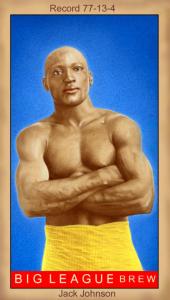 Picture, Helmar Brewing, Famous Athletes Card # 81, Jack JOHNSON (HOF), Arms folded, Boxer