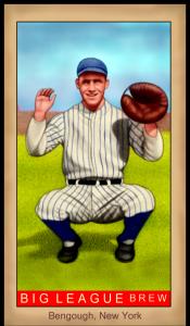 Picture, Helmar Brewing, Famous Athletes Card # 92, Bennie Bengough, Catching crouch, New York Yankees