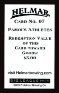 Picture, Helmar Brewing, Famous Athletes Card # 97, Frank FRISCH (HOF), Swinging, St. Louis Cardinals
