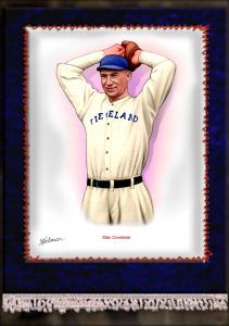 Picture, Helmar Brewing, French Silks Large Card # 20, Stan COVELESKI (HOF), Top of windup, Cleveland Indians