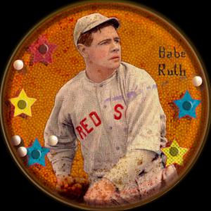 Picture, Helmar Brewing, Getcha Scorecard Series Card # 12, Babe RUTH (HOF); Bill Carrigan;, Dexterity Hand Puzzle, images two sides, Boston Red Sox