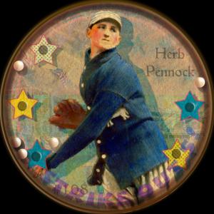 Picture of Helmar Brewing Baseball Card of Herb PENNOCK (HOF); Connie MACK (HOF);, card number 13 from series Getcha Scorecard! Series