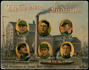 Picture of Helmar Brewing Baseball Card of H Berger; Larry LAJOIE (HOF); Neal Ball; J Birmingham; Bill Bradley; Addie JOSS (HOF);, card number 10 from series Helmar Die-Cut