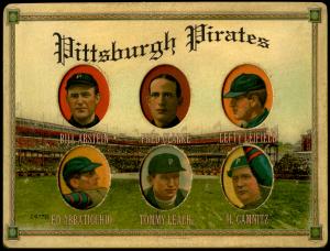 Picture of Helmar Brewing Baseball Card of Bill Abstein; Fred CLARKE (HOF); Lefty Leifield; Ed Abbaticchio; Tommy Leach; Howie Camnitz;, card number 1 from series Helmar Die-Cut