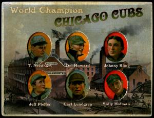 Picture, Helmar Brewing, Helmar 6 Up Die-Cut Card # 43, Tom Needham; Del Howard; Johnny Kling; Jeff Pfeffer; Carl Lundgren; Solly Hofman;, NL NATIONAL, Chicago Cubs