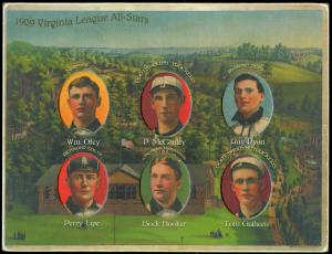 Picture of Helmar Brewing Baseball Card of William Otley; Pat McCauley; Ray Ryan; Perry Lipe; Bock Hooker; Tom Guiheen;, card number 45 from series Helmar Die-Cut