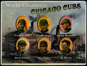 Picture, Helmar Brewing, Helmar 6 Up Die-Cut Card # 51, Frank Schulte; Ed Reulbach; Jimmy Sheckard; Orval Overall; Joe Tinker (HOF); M Brown (HOF);, NL NATIONAL, Chicago Cubs