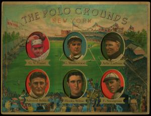 Picture of Helmar Brewing Baseball Card of Charles Victory Faust; Christy MATHEWSON (HOF); Arlie Latham; George 