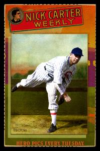 Picture, Helmar Brewing, Helmar Cabinet III Card # 83, Ted LYONS (HOF), Pitching finish; blue stripes, cap, Chicago White Sox