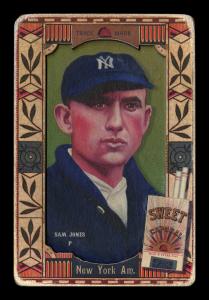 Picture, Helmar Brewing, Helmar Oasis Card # 222, Sam Jones, Green background, New York Yankees