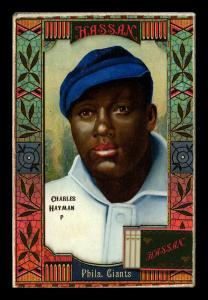 Picture, Helmar Brewing, Helmar Oasis Card # 416, Charles Hayman, Blue cap, forest behind, Philadelphia Colored Giants