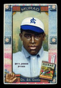 Picture, Helmar Brewing, Helmar Oasis Card # 469, Dicta Johnson, Forest behind, Chicago American Giants