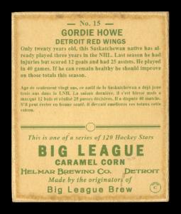 Picture, Helmar Brewing, Helmar R319 Hockey Card # 15, GORDIE HOWE, White jersey, cutting to his right, Detroit Red Wings