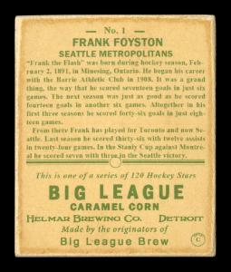 Picture, Helmar Brewing, Helmar R319 Hockey Card # 1, Frank FOYSTON, With stick, leaning over stick and puck, Seattle Metropolitans
