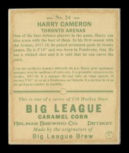 Picture, Helmar Brewing, Helmar R319 Hockey Card # 24, Harry CAMERON, Big T on uniform. White cap., Toronto Arenas