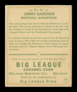 Picture, Helmar Brewing, Helmar R319 Hockey Card # 26, Jimmy GARDNER, Sitting close portrait. 
