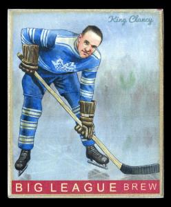 Picture, Helmar Brewing, Helmar R319 Hockey Card # 27, King CLANCY, Crew cut; leaning over stick, Toronto Maple Leafs