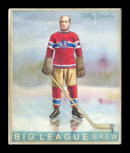 Picture, Helmar Brewing, Helmar R319 Hockey Card # 30, Billy Coutu, Full figure with globe on red uniform, Montreal Canadiens