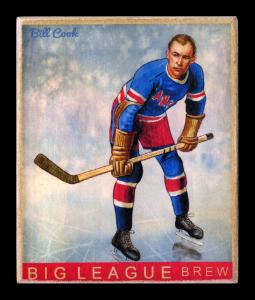 Picture, Helmar Brewing, Helmar R319 Hockey Card # 3, Bill COOK, Stick across knees, leaning over, New York Rangers