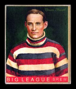 Picture, Helmar Brewing, Helmar R319 Hockey Card # 54, Bruce STUART, Dark green background; 3 color striped sweater, Ottawa Senators