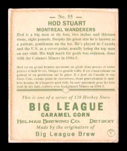 Picture, Helmar Brewing, Helmar R319 Hockey Card # 55, Hod STUART, Green background, portrait., Montreal Wanderers