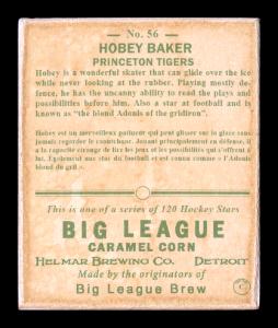 Picture, Helmar Brewing, Helmar R319 Hockey Card # 56, Hobey BAKER, Black sweater, blue background, Princeton Tigers