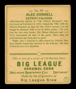 Picture, Helmar Brewing, Helmar R319 Hockey Card # 59, Alec CONNELL, Portrait, yellow, Detroit Falcons