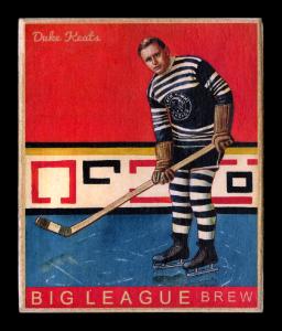 Picture, Helmar Brewing, Helmar R319 Hockey Card # 5, Duke KEATS, Red background past boards, Chicago Black Hawks