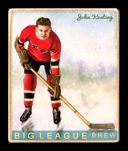 Picture, Helmar Brewing, Helmar R319 Hockey Card # 62, John Keating, leaning over puck, Syracuse Hockey Reds