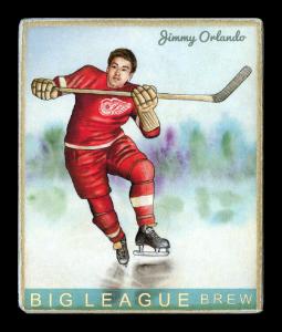 Picture, Helmar Brewing, Helmar R319 Hockey Card # 65, Jimmy Orlando, Stick up, Detroit Red Wings