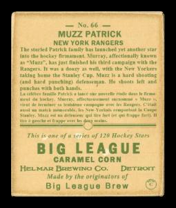 Picture, Helmar Brewing, Helmar R319 Hockey Card # 66, Muzz Patrick, One hand on knee, New York Rangers