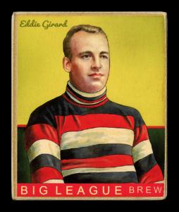 Picture, Helmar Brewing, Helmar R319 Hockey Card # 69, Eddie GERARD, Chest up, green-yellow background, Ottawa Senators